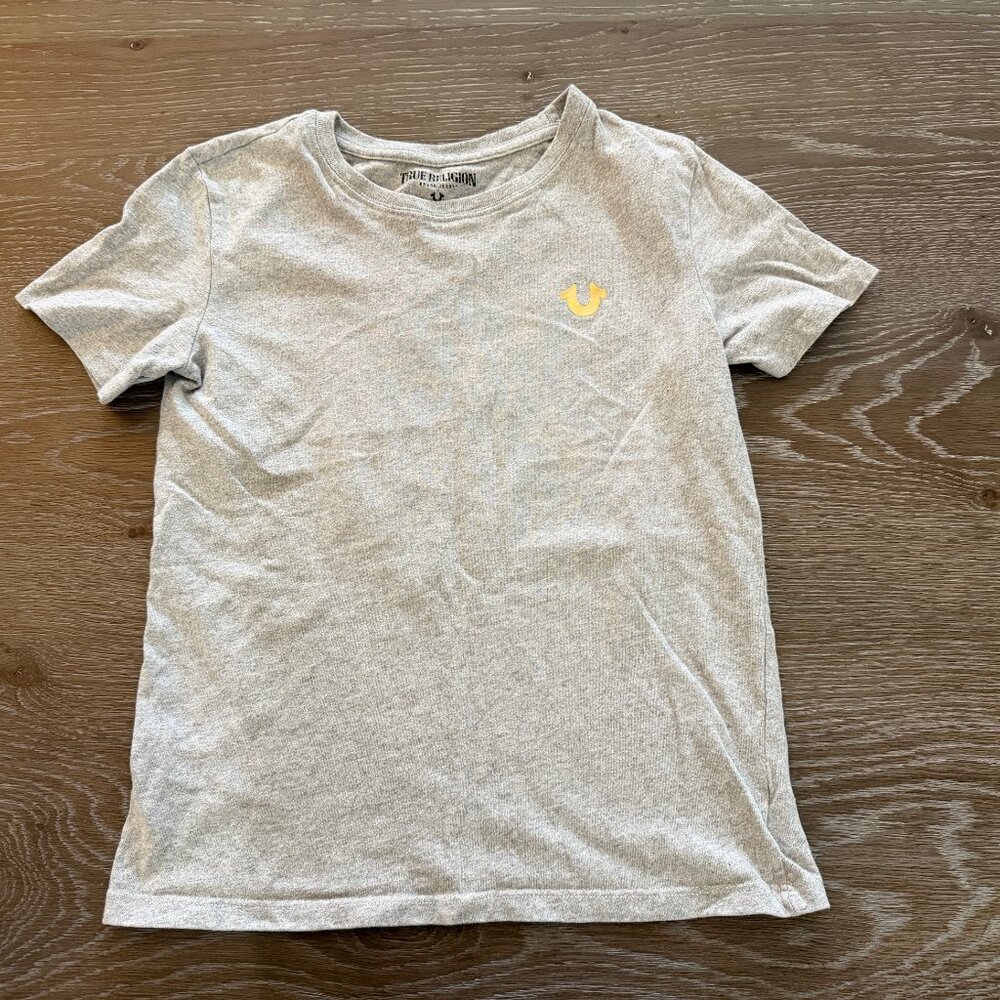 Boys True Religion gray/gold graphic tee t-shirt short sleeve top size Medium